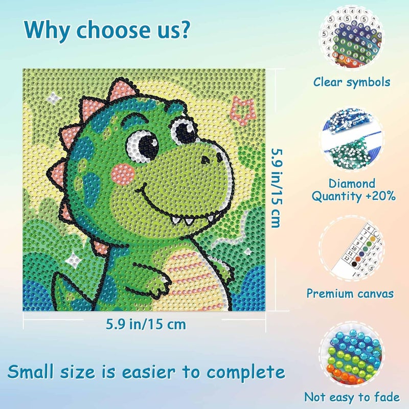UiSdfuy Diamond Art Kits for Kids,Arts & Crafts for Kid Ages 8-12,Diamond Art for Kids,Gem Art 4 Pack Diamond Painting 6" X 6" (Dinosaur Crocodile Penguin Elephant) - Image 3